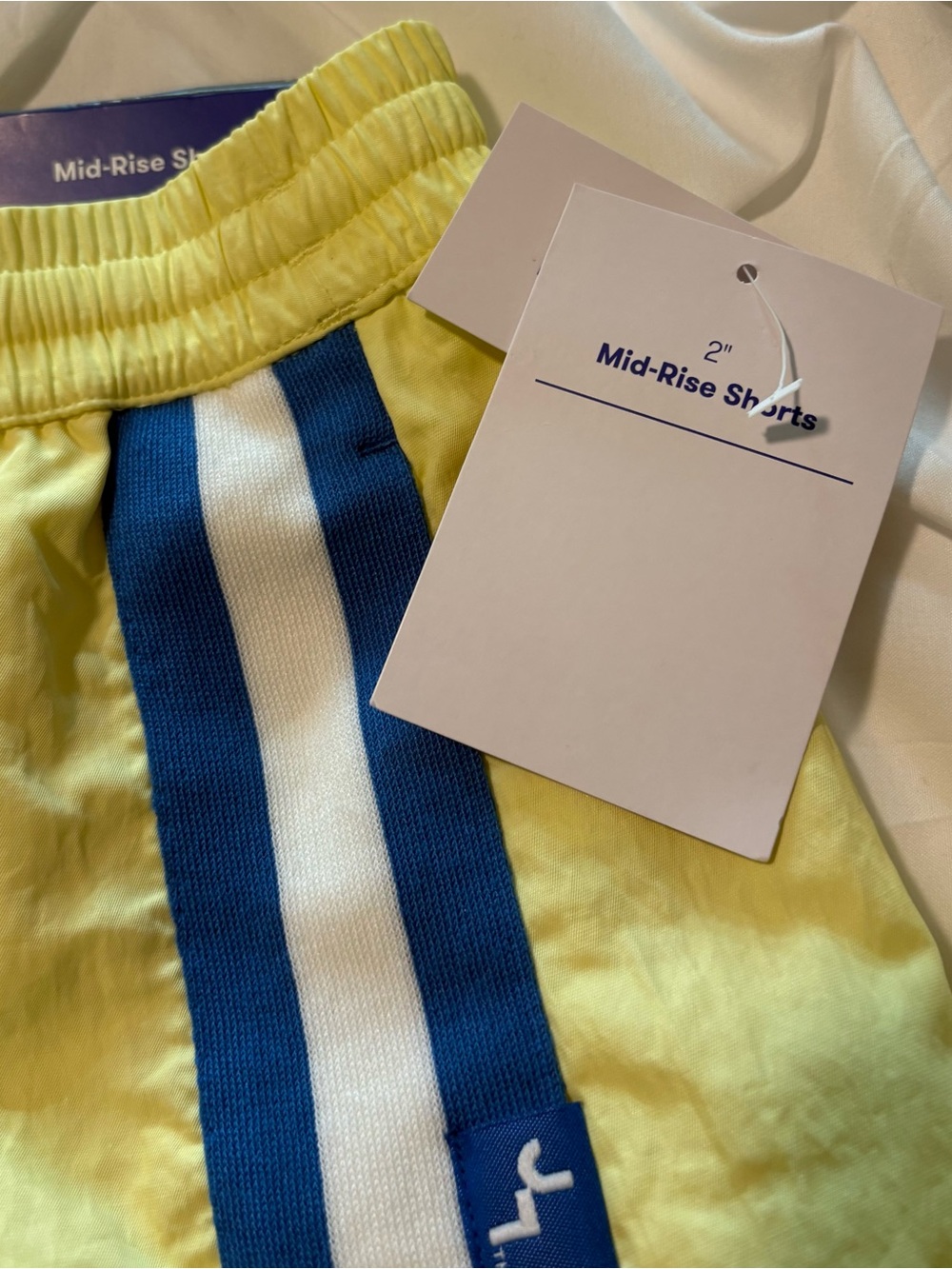 JOY LAB Women’s Mid-Rise Yellow Athletic Shorts Blue/White Stripes, Size M NWT - Picture 3 of 5